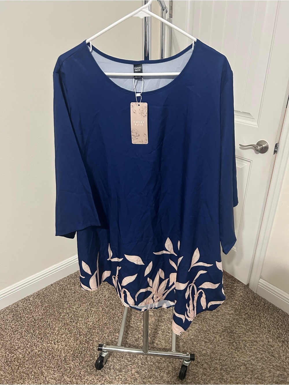 Women's Navy Blue Floral Hem Tunic Top